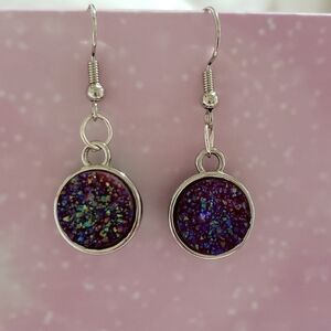Pink druzy nickel free earrings.